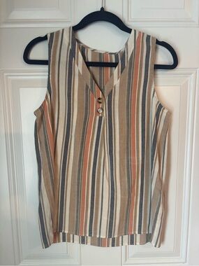 SHEIN Striped V-Neck Sleeveless Tank Top - Tan, Cream, Gray, Orange